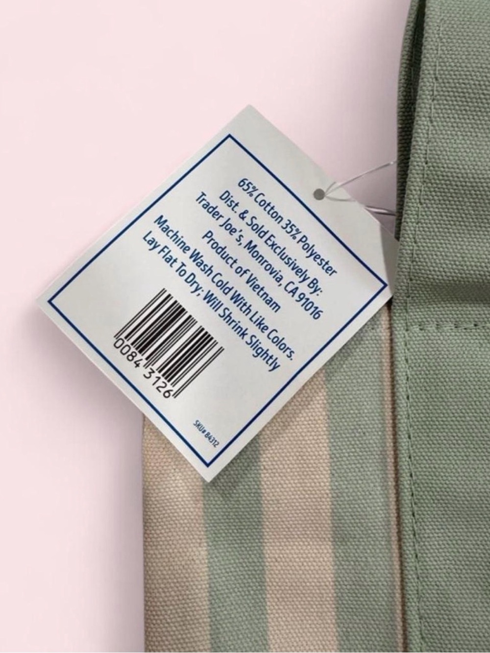 Trader Joe’s Mini Striped Green Canvas Tote Bag 🌿 NWT - Picture 4 of 4